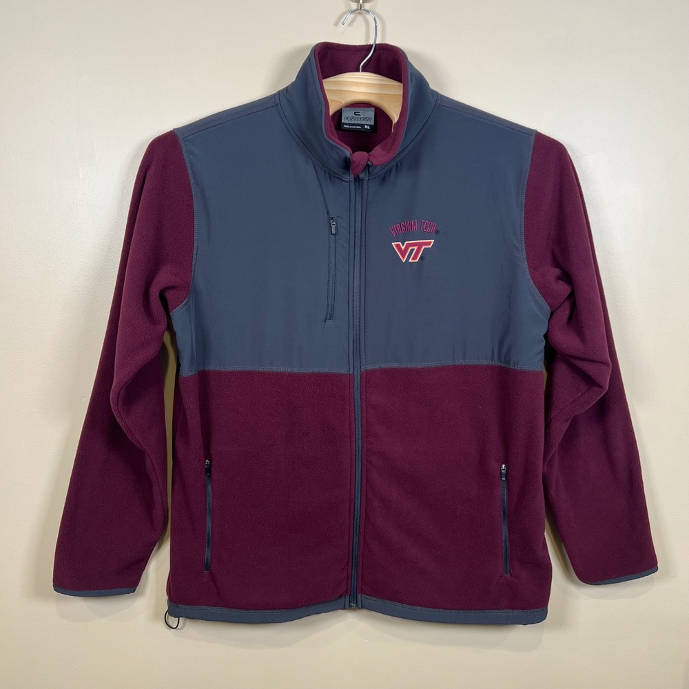 Virginia Tech Hokies Jacket Men XL Maroon Gray Full Zip Fleece Hokies NCAA EUC
